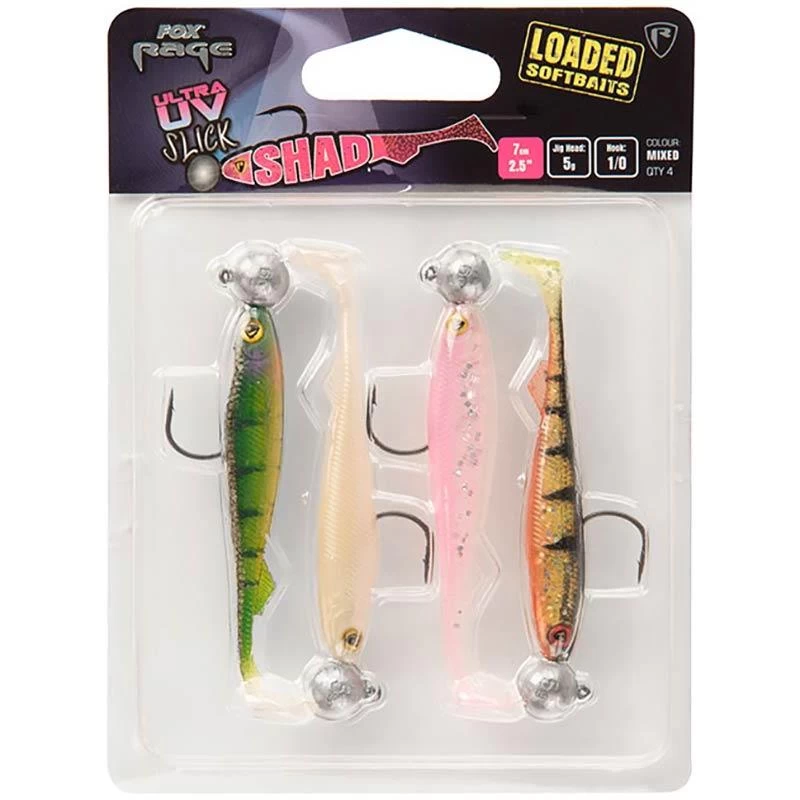 KIT LEURRES SOUPLES FOX RAGE SLICK SHAD LOADED UV MIXED COLOUR PACKS 3 KIT LEURRES SOUPLES FOX RAGE SLICK SHAD LOADED UV MIXED COLOUR PACKS